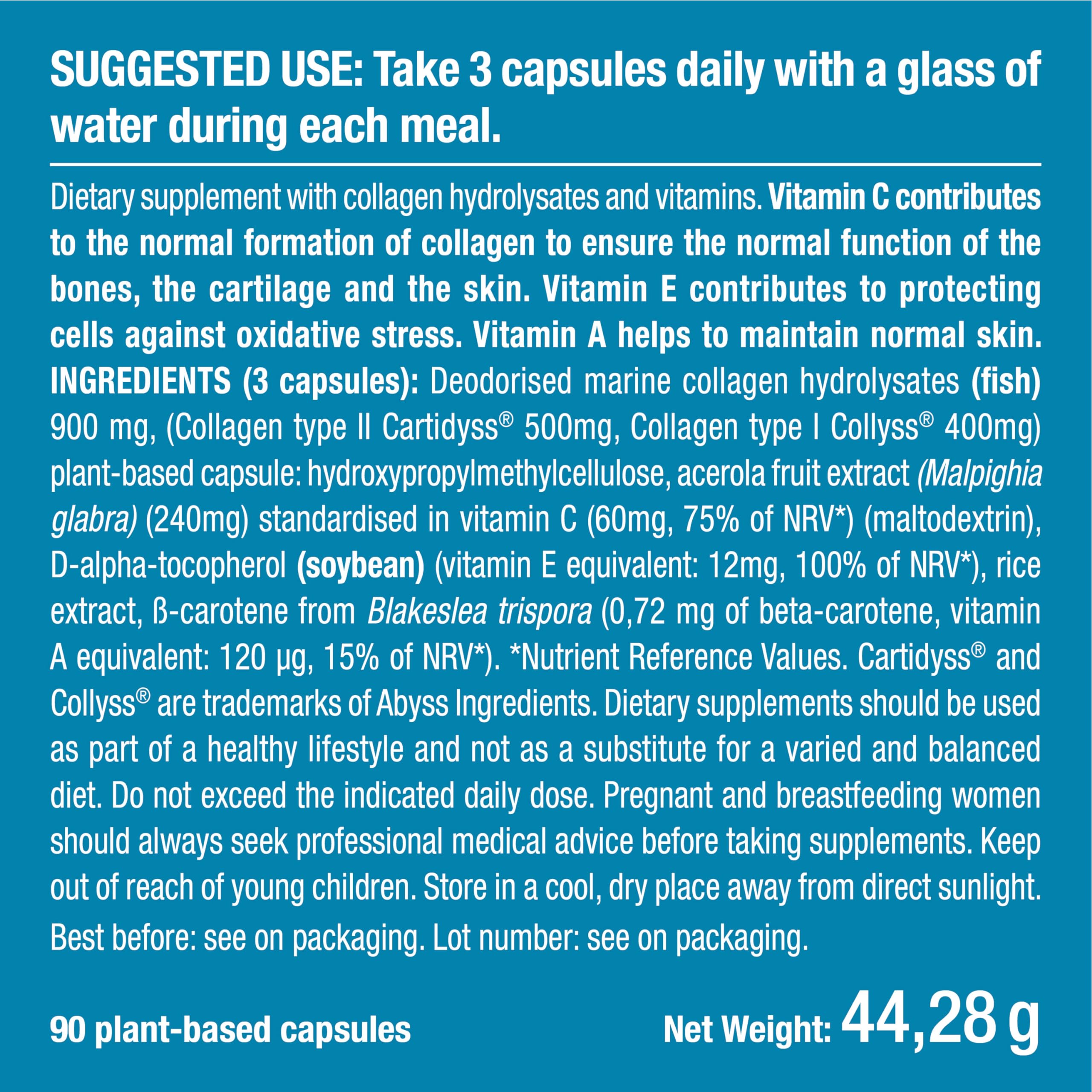 Pure Marine Collagen (900mg) - Enriched with Vitamins C and E – Patented Premium Type I & II Hydrolysed Collagen